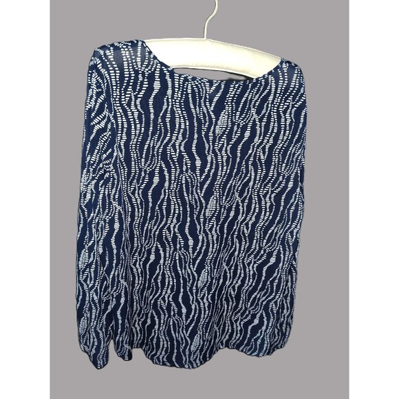 Cato Printed Ruffle Navy White Long Sleeve Blouse - Large - Picture 2 of 2